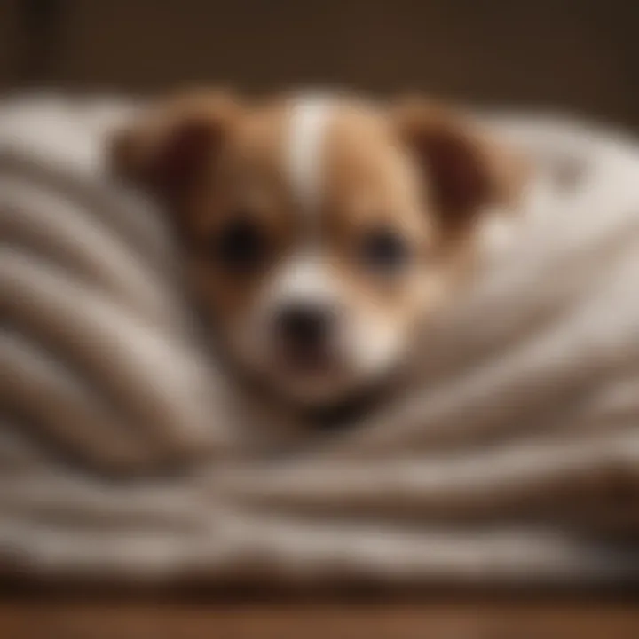 A small male puppy snuggled in a cozy blanket, radiating warmth and affection.