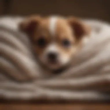 Cozy Small Male Puppy A small male puppy snuggled in a cozy blanket, radiating warmth and affection.