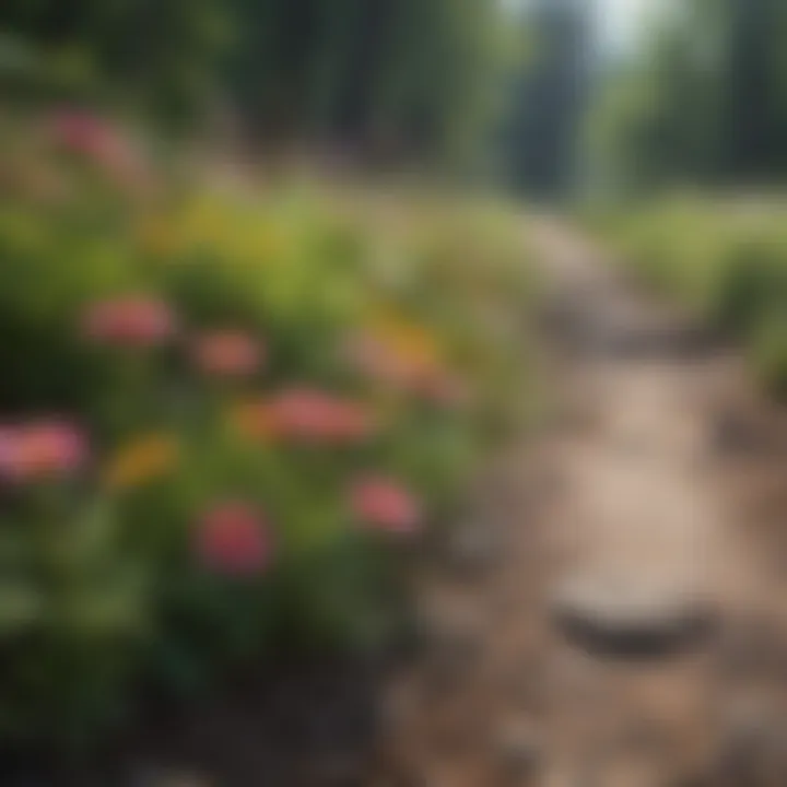 Close-up of vibrant wildflowers along a hiking trail.