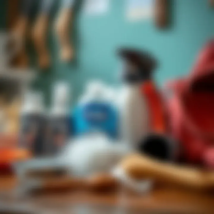 Various deshedding tools and products displayed neatly