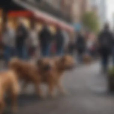 Community Event for Dog Lovers A busy street filled with dog owners enjoying a community event