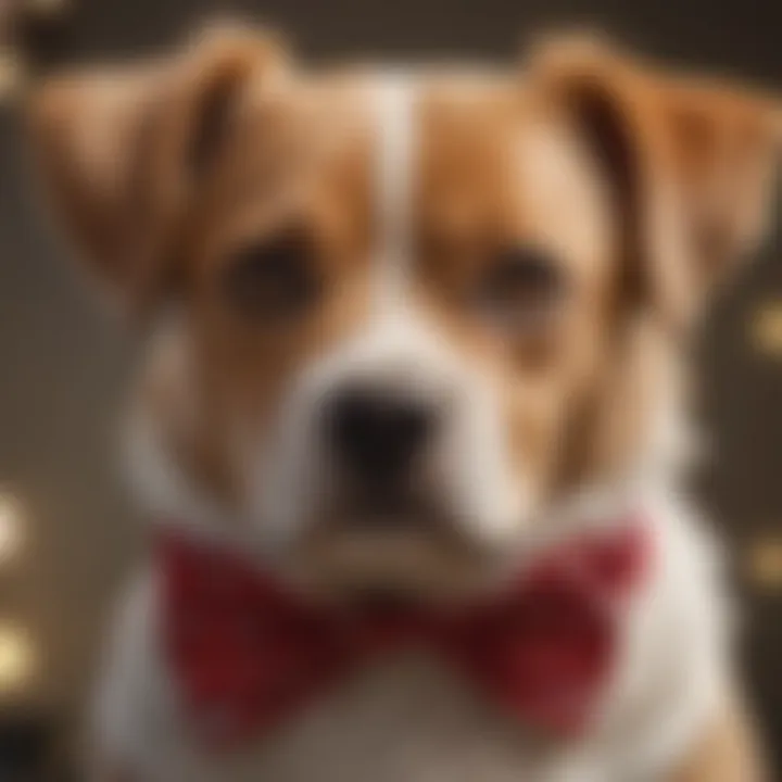 A close-up of a dog wearing a bow, emphasizing the comfort and fit of the accessory.