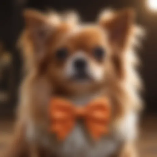 A stylish dog adorned with a vibrant hair bow, showcasing its unique personality.