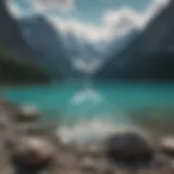 A panoramic view of the turquoise waters of Lake Louise surrounded by majestic mountains.