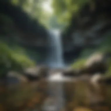 Serene waterfall cascading through lush greenery