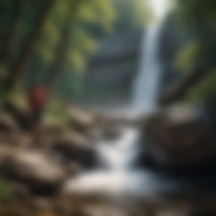 Hiker enjoying a scenic view near a waterfall