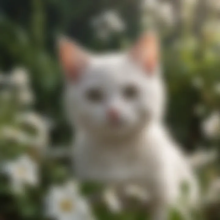 A collection of nature-themed name tags for a white female kitten, surrounded by flowers