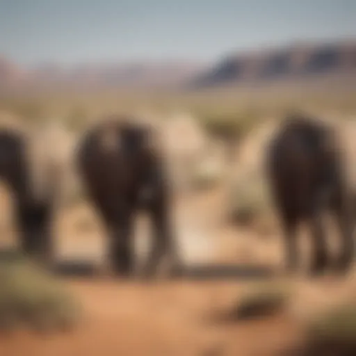 A herd of elephants traversing the arid landscape of Namibia.