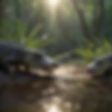 Crocodile hatchlings in their natural habitat