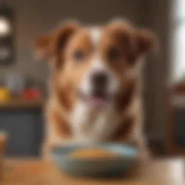 Joyful Dog at Mealtime with Grain-Free Food A happy dog enjoying a meal of grain-free wet food.