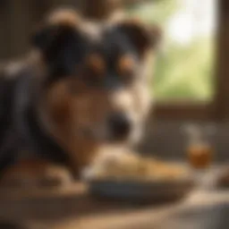 Healthy dog enjoying a meal with digestive supplements