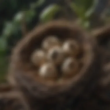 A close-up of a plant with seed pods that resemble bird nests, highlighting its ecological role.