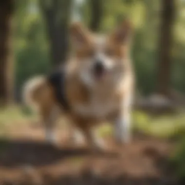 A happy Corgi Husky mix in a playful setting