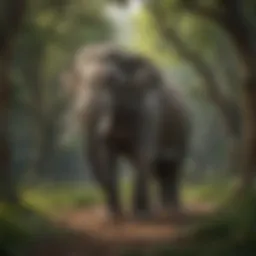 A majestic Asian elephant standing in a lush green landscape