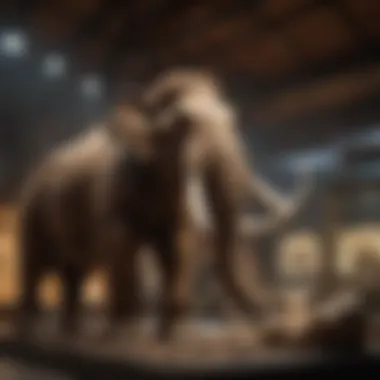 Woolly Mammoth Fossil Exhibit A woolly mammoth fossil displayed in a museum setting