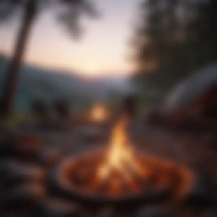 Campfire setting at sunset