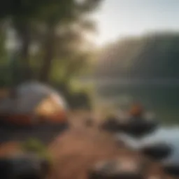 Scenic view of a tent set up by a lake in Chattanooga