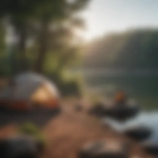 Scenic view of a tent set up by a lake in Chattanooga