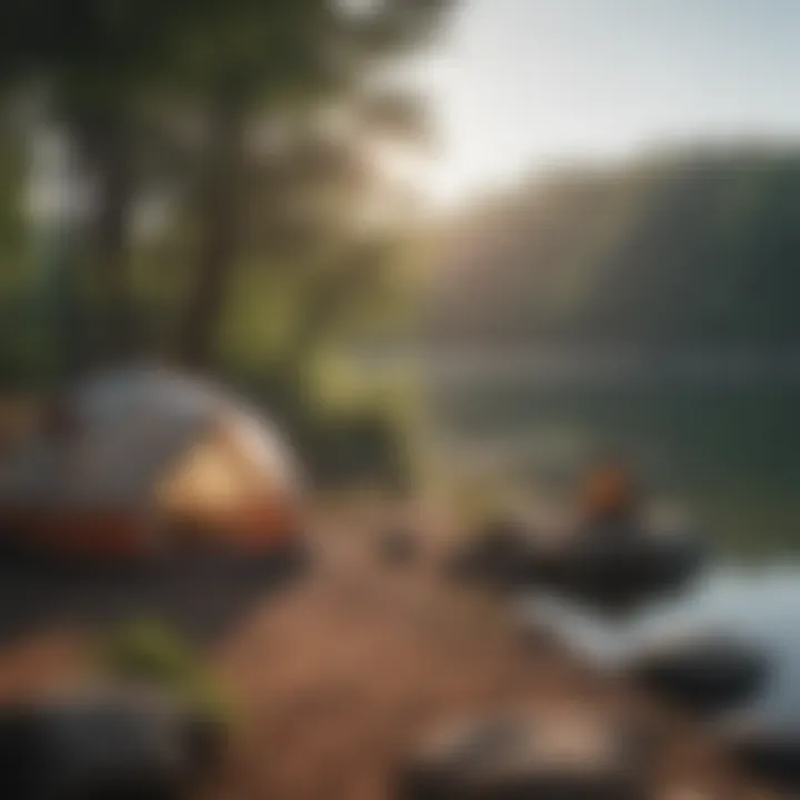 Scenic view of a tent set up by a lake in Chattanooga