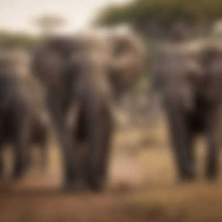 A herd of elephants roaming in the savanna