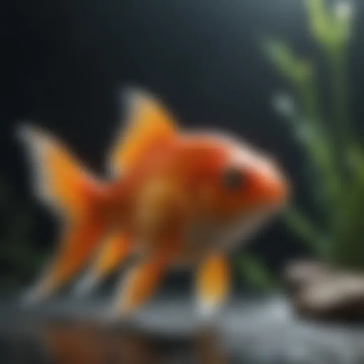 A striking orange goldfish in a serene aquarium setting