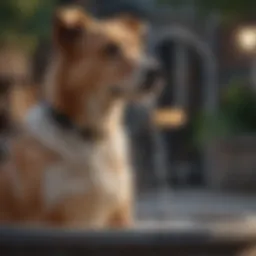 Elegant canine water fountain with flowing water