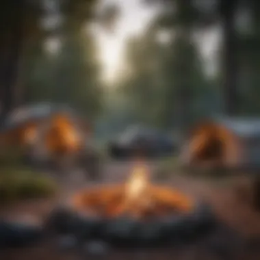 Cozy campsite with a campfire and surrounding trees