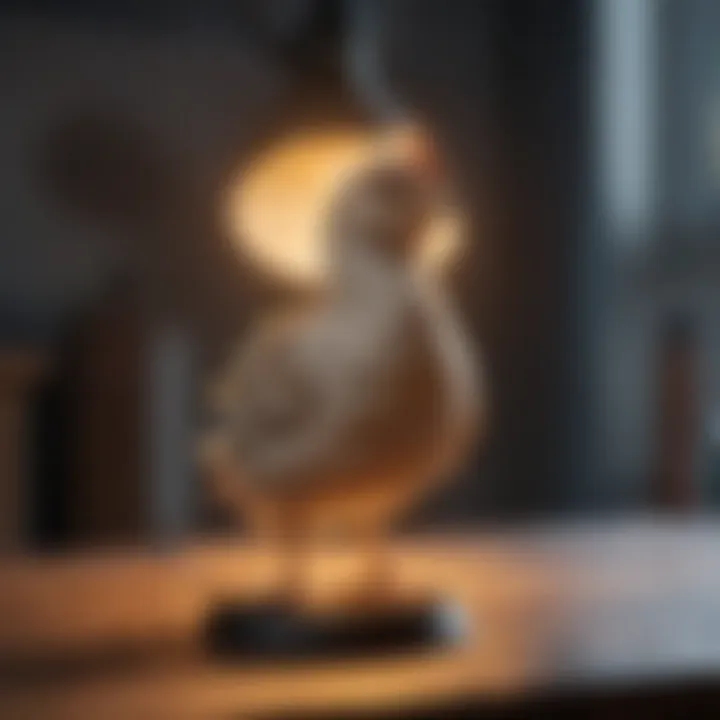Close-up of materials used in crafting a chick lamp.