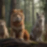 An artistic representation of various spirit animals in nature