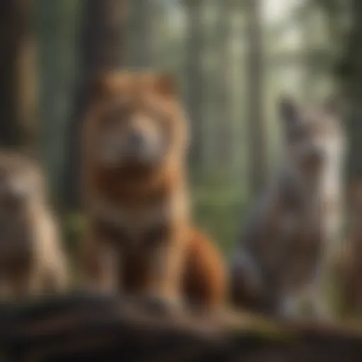An artistic representation of various spirit animals in nature