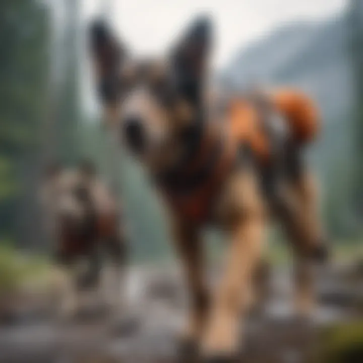 A search and rescue dog in action during a mission