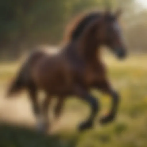 Majestic stallion galloping through a meadow, showcasing power and grace.