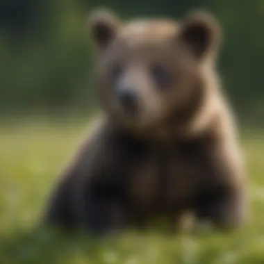 Playful Bear Cub in a Meadow A bear cub playing playfully in a grassy meadow
