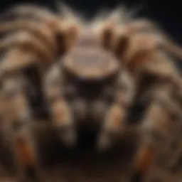 Close-up view of a tarantula showcasing its intricate hair patterns and vivid coloration.