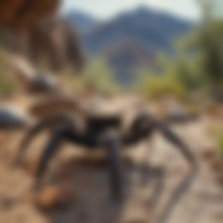 A natural habitat of tarantulas, featuring a dry and rocky terrain with native vegetation.