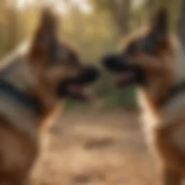 Large German Shepherd interacting with its owner