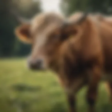 Majestic Long-Haired Cow in Pasture A majestic long-haired cow grazing in a lush green pasture
