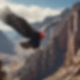 A majestic California condor soaring over a rugged landscape.