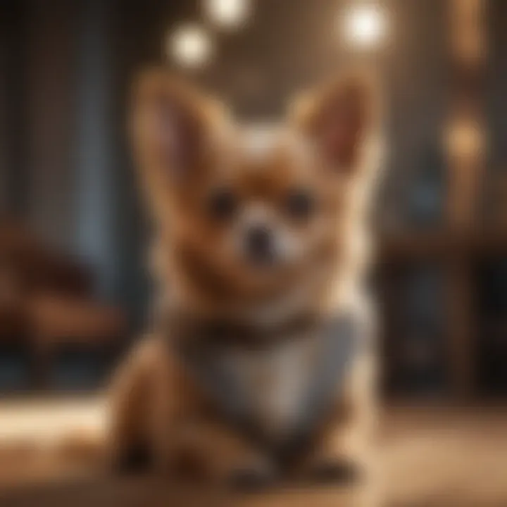 Small dog sitting elegantly in a cozy environment