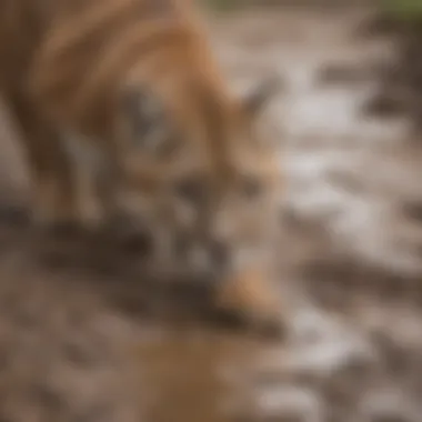 A close-up of cougar tracks in the mud, illustrating evidence of their presence in the wild.