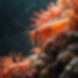 Colorful shrimp in a coral reef habitat