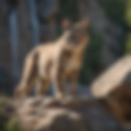 A majestic bobcat perched on a rocky ledge, surveying its territory.