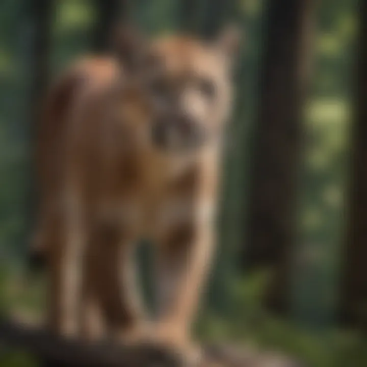 A sleek and agile cougar gracefully moving through the dense forest.