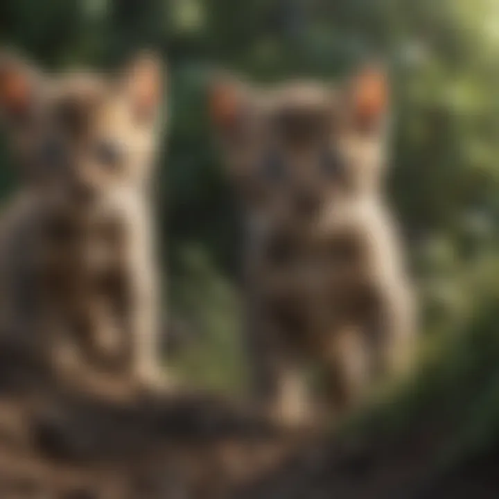A playful litter of wild cat kittens exploring their surroundings.