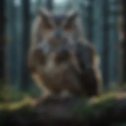 A majestic owl perched silently in a moonlit forest