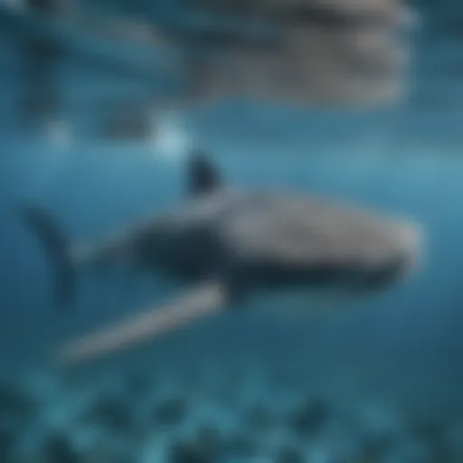 A breathtaking view of a whale shark swimming gracefully in clear blue waters