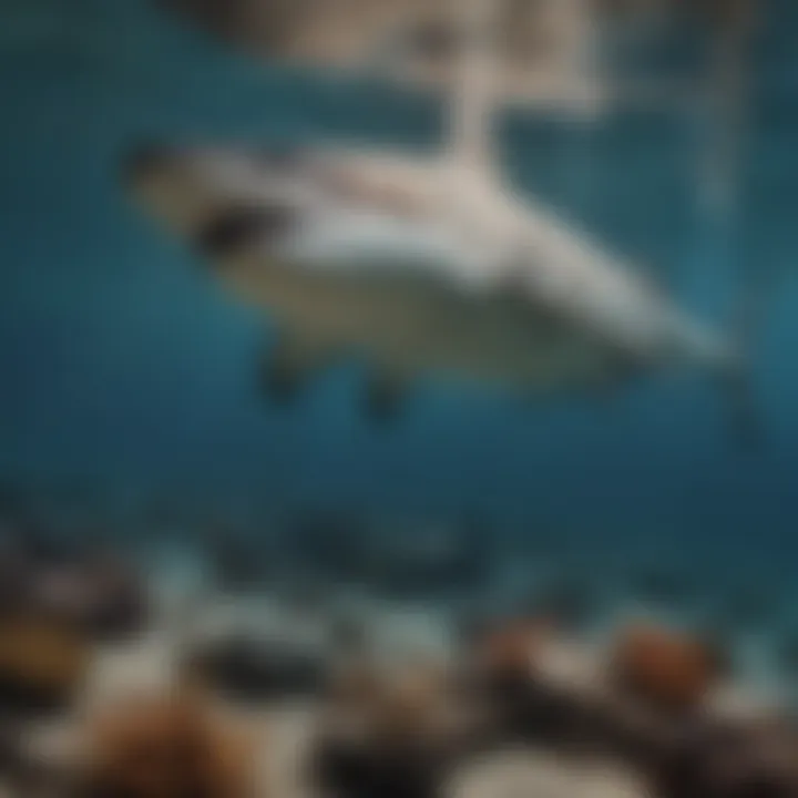A vibrant underwater scene depicting a school of hammerhead sharks swimming harmoniously in their natural habitat.