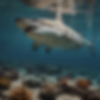 Hammerhead Sharks in Their Natural Habitat A vibrant underwater scene depicting a school of hammerhead sharks swimming harmoniously in their natural habitat.