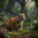 A vibrant jungle habitat teeming with diverse fauna