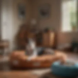 A cozy home environment with a dog bed and toys